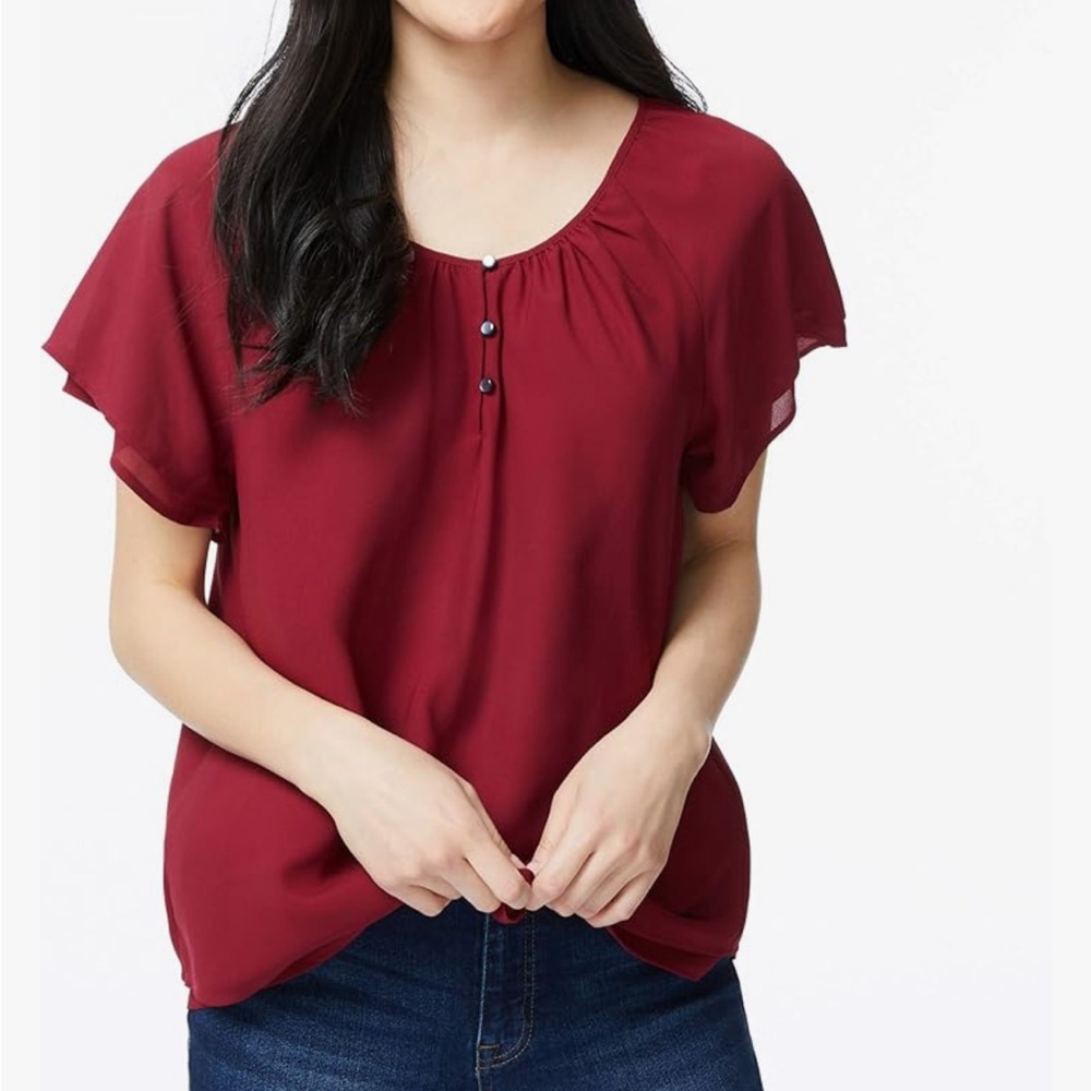 Nautica Red Flowy Short Sleeve Blouse